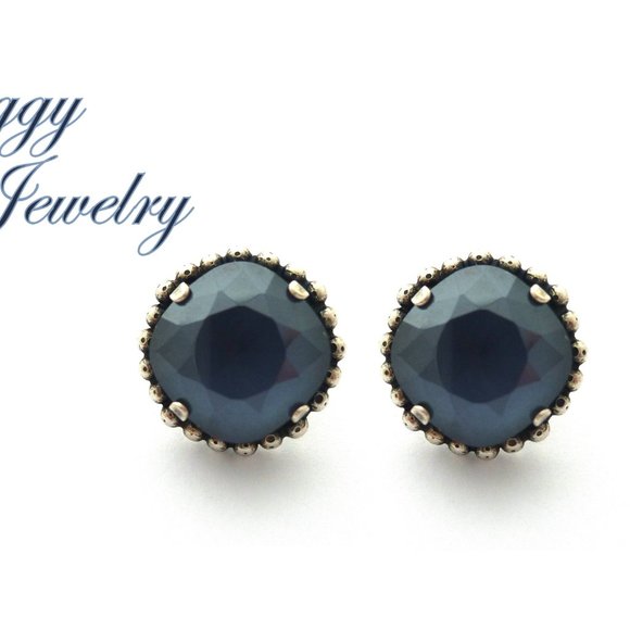 Cushion Cut Crystal Dark Gray Solitaire Stud Earrings, 12mm Assorted Finishes - Picture 3 of 9